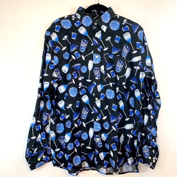 Michael’s 100% Linen Men’s Long Sleeve Shirt with Cocktail glasses. NWT. - Picture 2 of 16